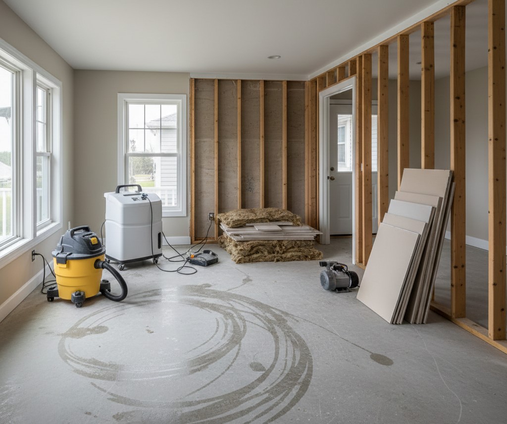 coastal home during post-flood cleanup